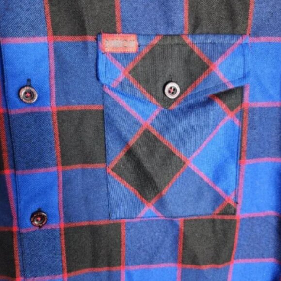 Dixxon Mens Voorhees Flannel Shirt LT Large Tall Blue Red Plaid Friday the 13th - Picture 3 of 9